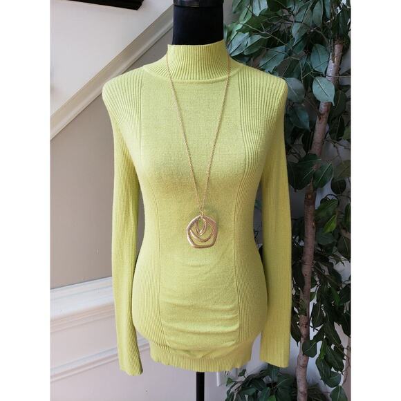 Arden B. Sweater Women's Size Small Green Striped Long Sleeve Mock Neck Pullover - Picture 2 of 9
